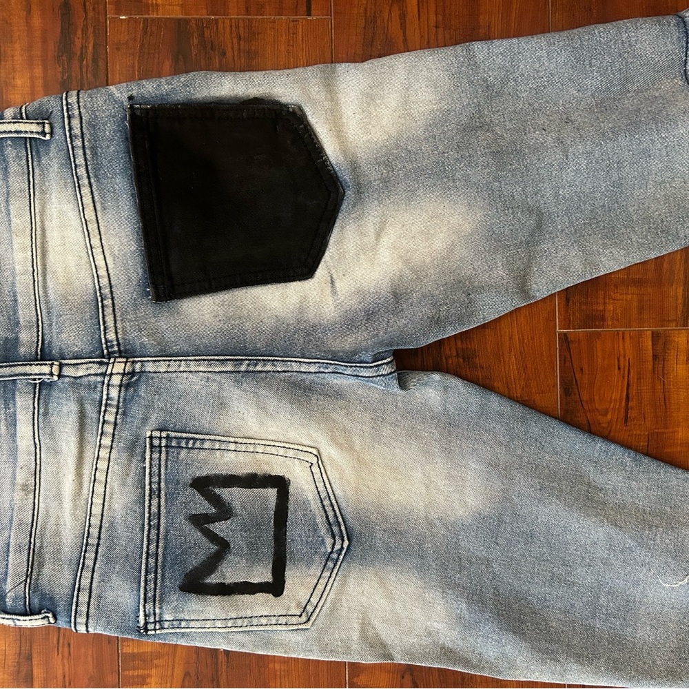Men's Blue Jeans with Black Patch